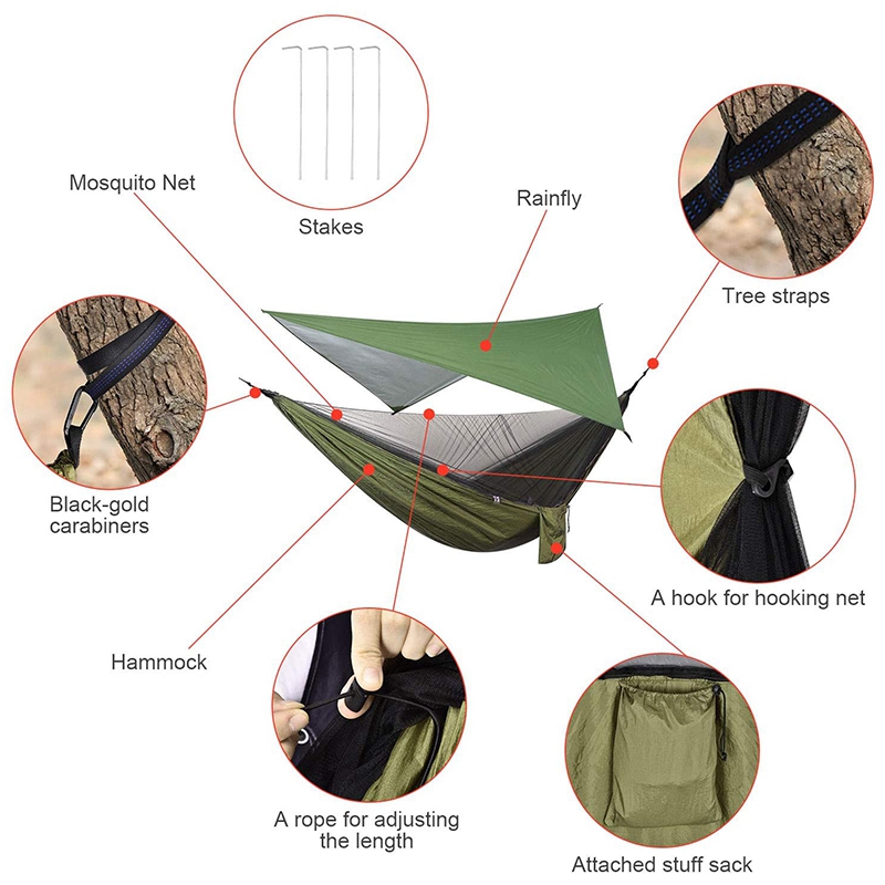 Camping Hammock With Mosquito Net Rainfly - RMWIN-Camping Hammock With Rainfly Tarp And