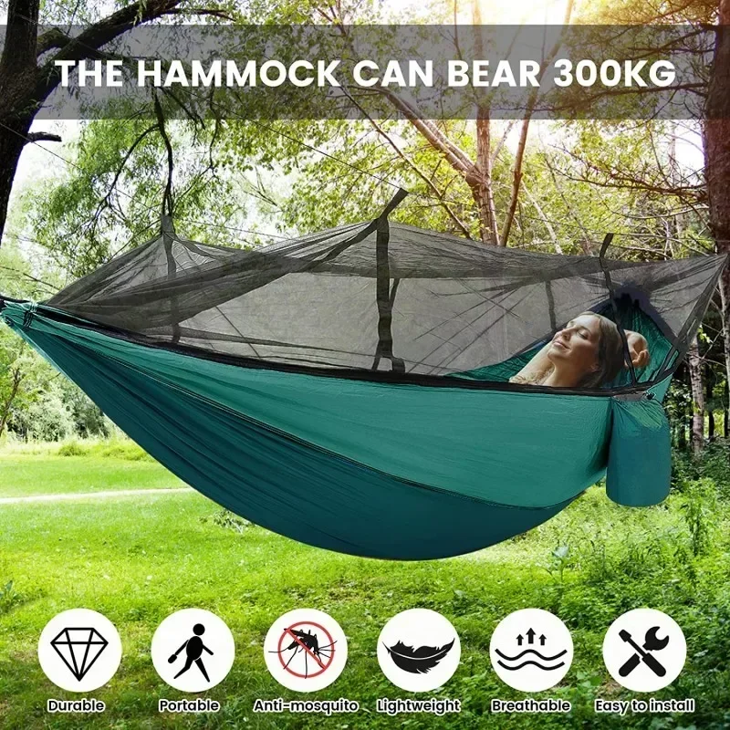 Double Hammock Portable Parachute Nylon - Camping Hammock with Net, Lightweight Portable
