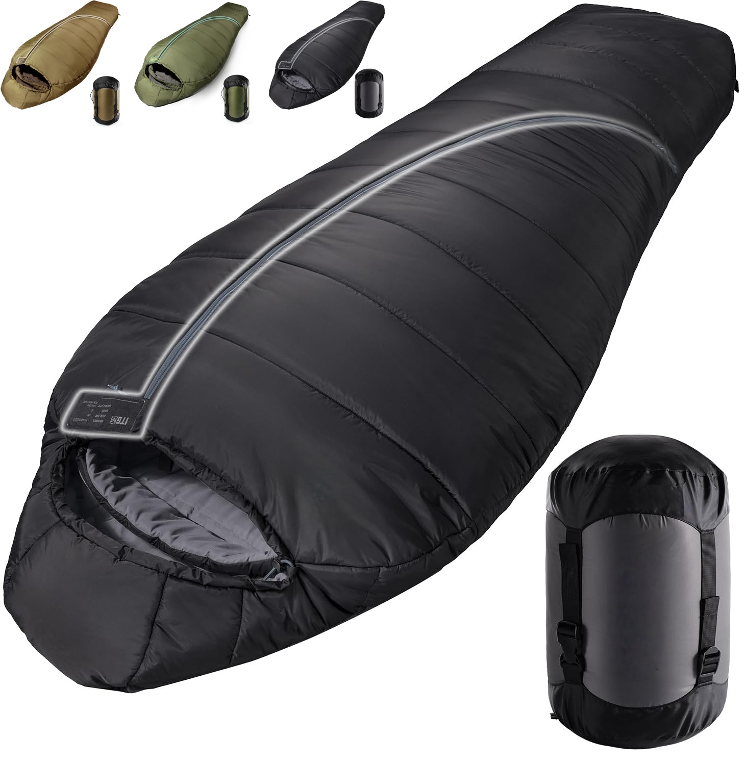 Sleeping Bag 4 Season Down Winter - ！@Mummy-style Tactical Outdoor Green Winter Waterproof