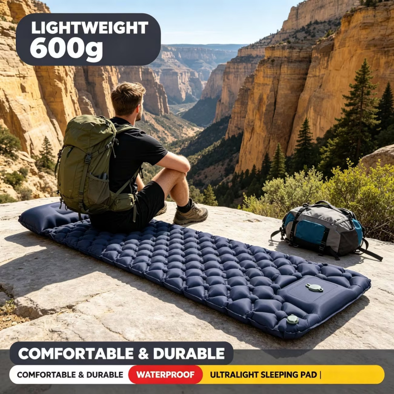 Inflatable Camping Sleeping Pad Pillow - 1Set Thicken Camping Mat Inflatable Mattress