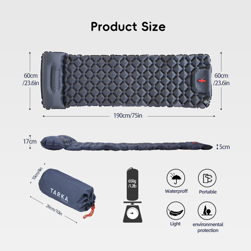 TARKA Inflatable Camping Mats  - đánh giá và giá Inflatable Camping Sleeping Pad Pillow