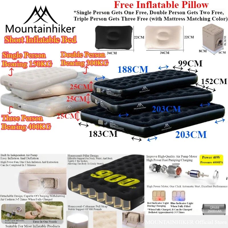 MOUNTAINHIKER Interior Inflata - đánh giá và giá Camping Air Mattress Built In Pump