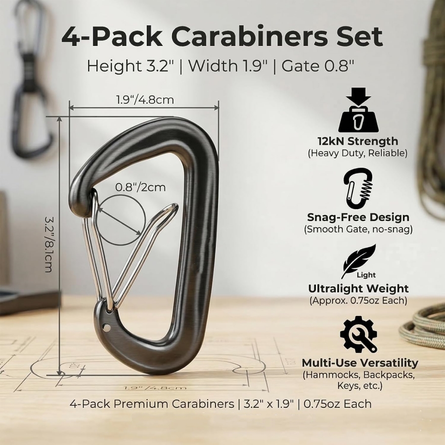 4Pcs 12KN 7075 Aluminum Carabi - đánh giá và giá Carabiners Aluminum 12Kn Heavy Duty